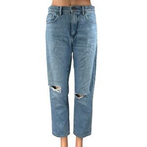 Banana Republic Blue High Rise Straight Distressed Ripped Knee Denim Jeans Sz 27